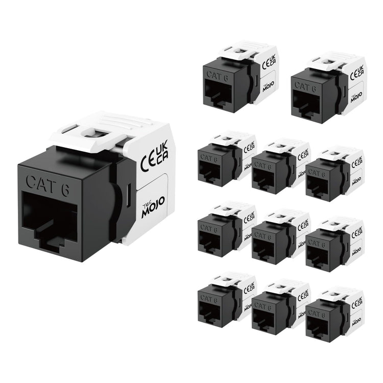 Tecmojo CAT6 unshielded keystone jack Gigabit (12, Black, CAT6)