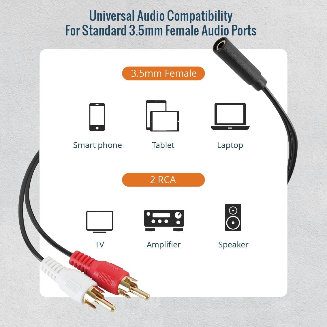 Tecmojo 2 Pack Audio Y Cable 3.5mm Female to 2 RCA Splitter Male Audio Y Cable, Gold Plated Adapter for TV, Smartphones, Record Player, MP3, Tablets, Speakers, Home Theater