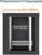 Tecmojo 12U 600mm Depth Wall Mount Server Cabinet, IT Network Rack Enclosure Lockable Door and Side Panels Black, Glass Door, for 19” IT Equipment, A/V Devices