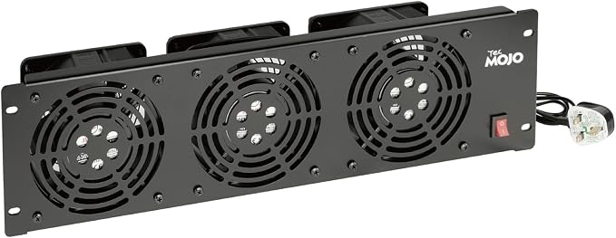 Tecmojo 3U 19'' Rack Mount Fan Panel, with 3 Cabinet Cooling Fans, 6ft Power Cord, Cooling System for 19inch Audio Rack and Server Cabinet (Vertical Mount)