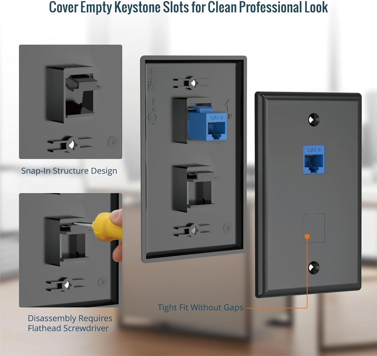 Tecmojo Blank Keystone Jack Insert (Black 25pack)