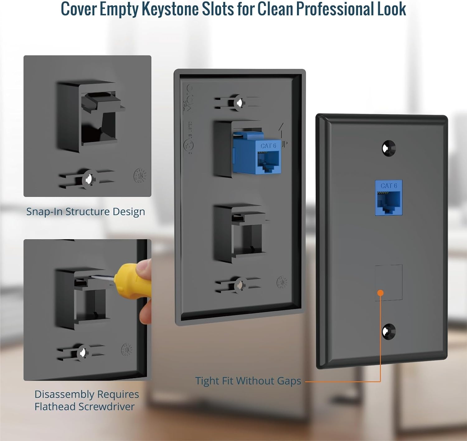 Tecmojo Blank Keystone Jack Insert (Black 25pack)