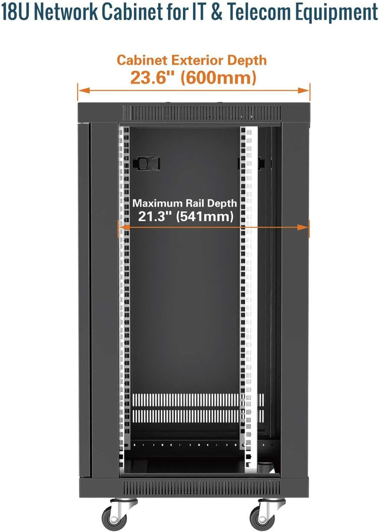 Tecmojo 12U 600mm Depth Wall Mount Server Cabinet, IT Network Rack Enclosure Lockable Door and Side Panels Black, Glass Door, for 19” IT Equipment, A/V Devices