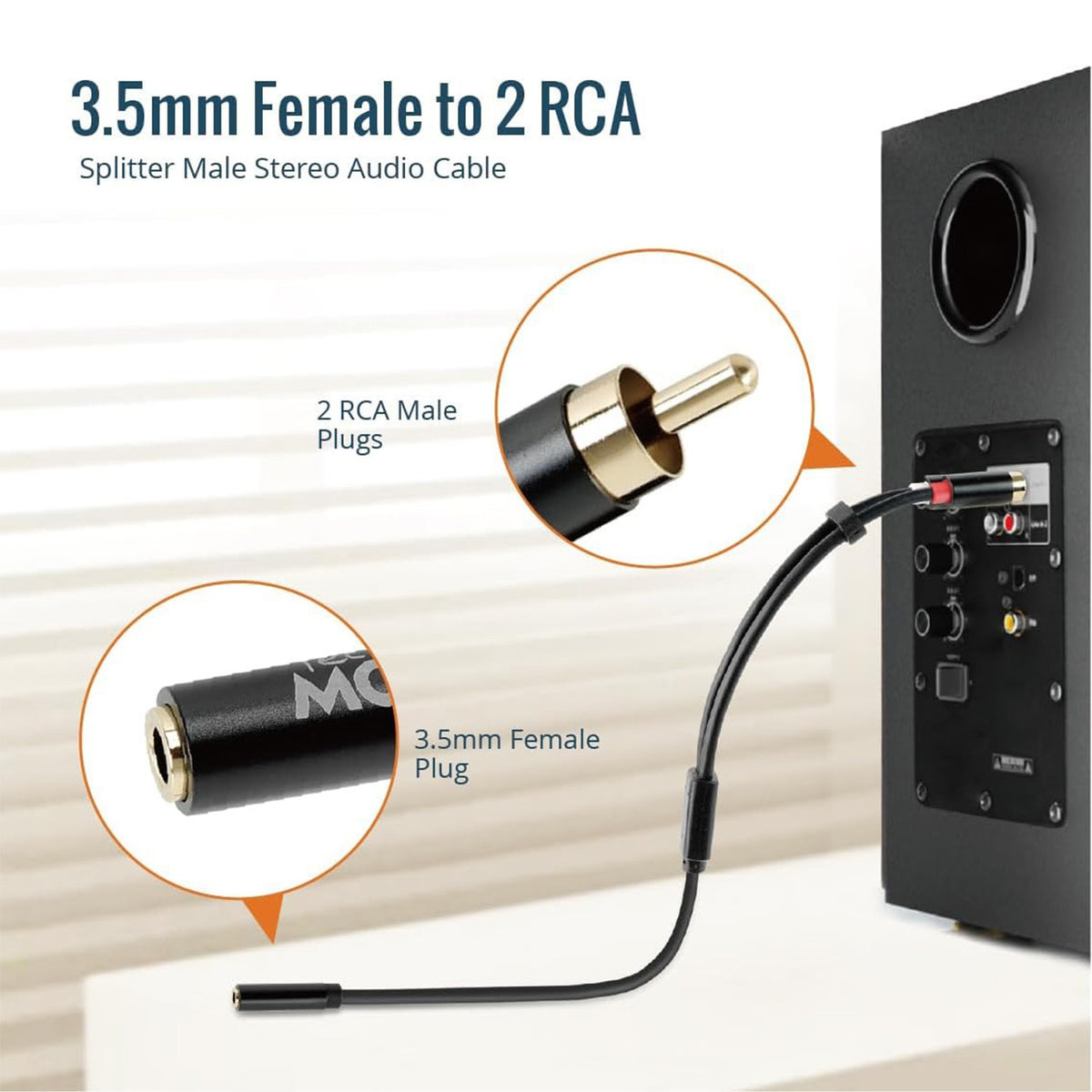 Tecmojo 2 Pack Audio Y Cable 3.5mm Female to 2 RCA Splitter Male Audio Y Cable, Gold Plated Adapter for TV, Smartphones, Reco