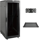 Tecmojo 27U 600 * 600mm 4 Post Free Standing Network Cabinet Data Server Rack, Lockable Glass Door, with Cantilevel Shelf Casters and feets, Disassembled Flat package
