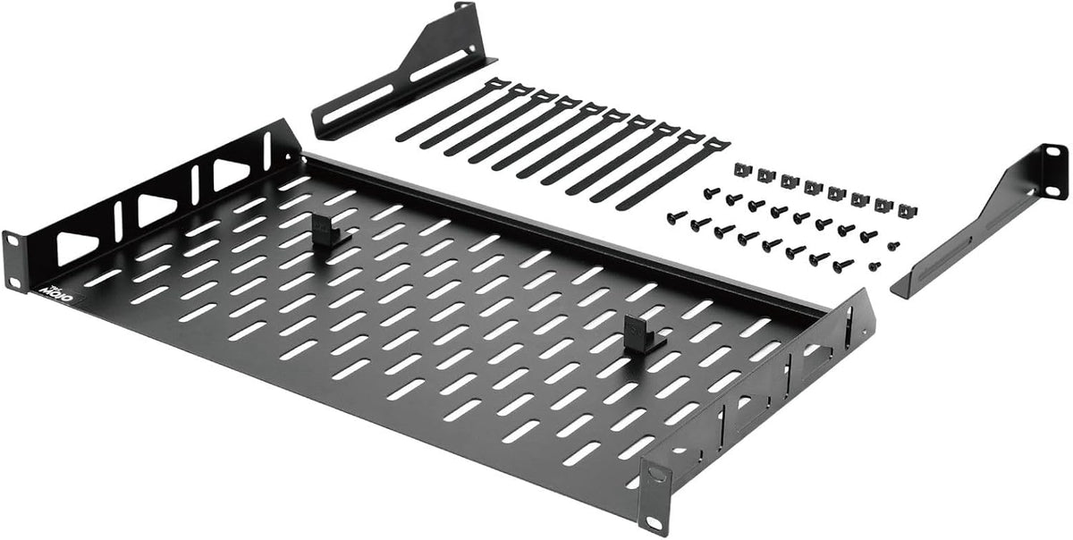 Tecmojo 1U Rack Shelf,19 inch Rack Shelf 8 inch Depth, Rack Mount Shelf, Server Rack Shelf and Network shelf with Anti-Slip Stops, 55lbs(25KG) Capacity of Vented 1U Shelf,No Lip(2 Pack)