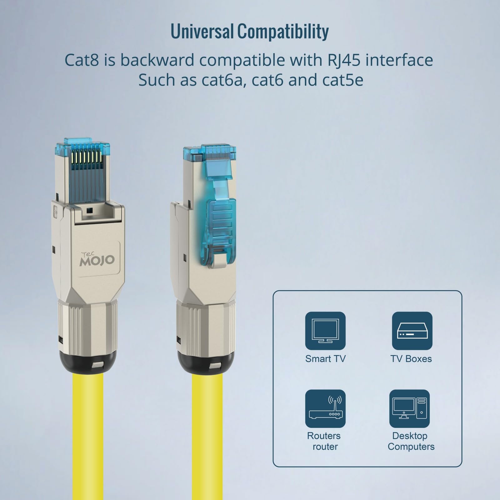 Tecmojo CAT8 S/FTP 20M, 40Gigabit LAN Ethernet Network Bulk Cable Pure Copper Conductor 22AWG with 40% Copper Braiding Shielding LSZH Dca, Yellow, with Cable Tool, RJ45 Connectors & Keystone Jacks