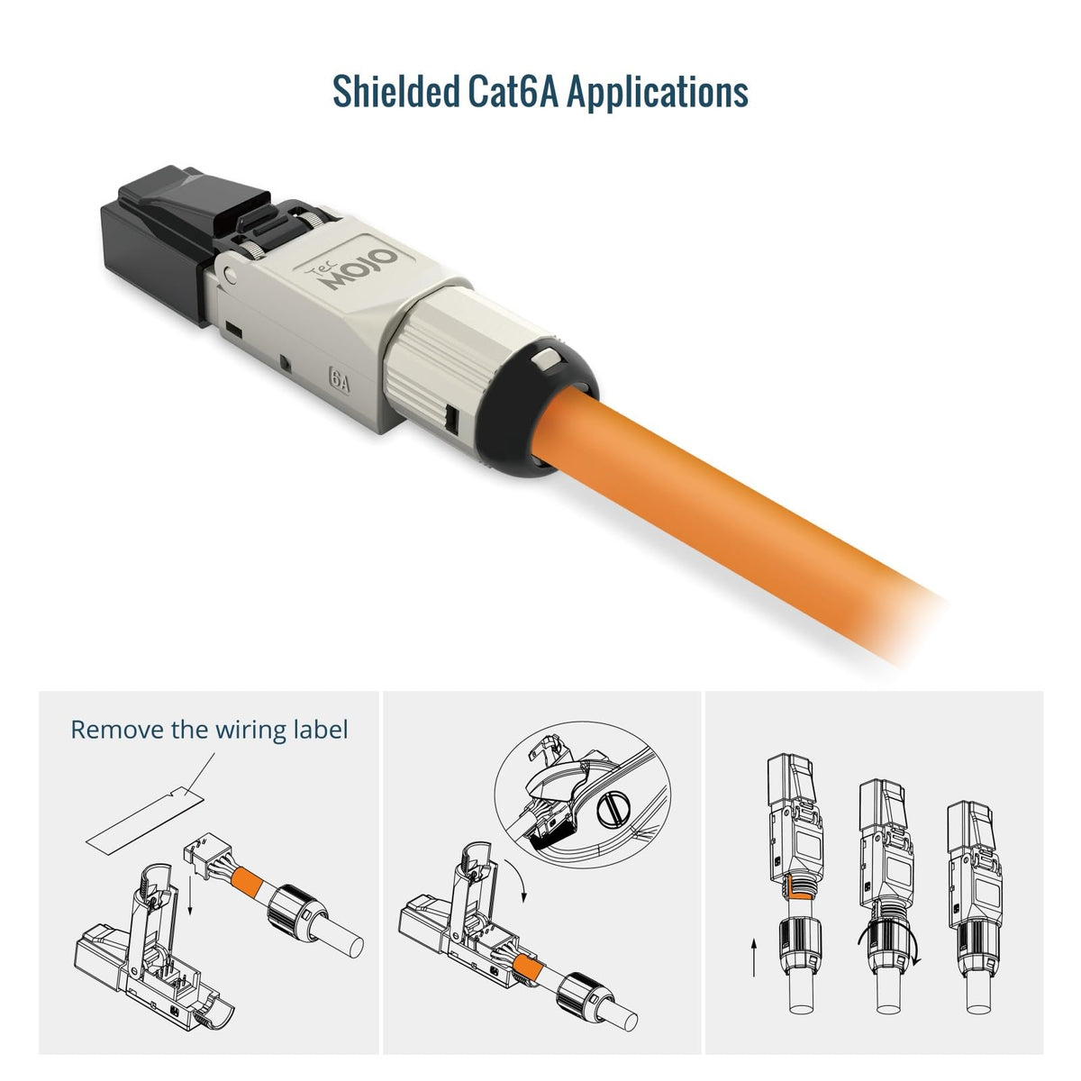 Tecmojo CAT6A Shielded RJ45 connector, Tooless Field Plug 10 Gigabit, 2 Pack