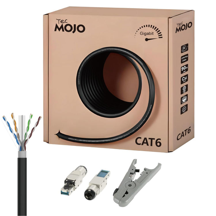 Tecmojo CAT8 S/FTP 20M, 40Gigabit LAN Ethernet Network Bulk Cable Pure Copper Conductor 22AWG with 40% Copper Braiding Shielding LSZH Dca, Yellow, with Cable Tool, RJ45 Connectors & Keystone Jacks