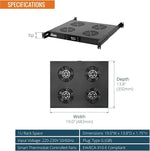 Tecmojo 1U 19'' Rack Mounted Fan Shelf with 4 Fans, Fan Tray with Adjustable Rail for Different Depth, for Cooling 19inch AV and Network Data Racks