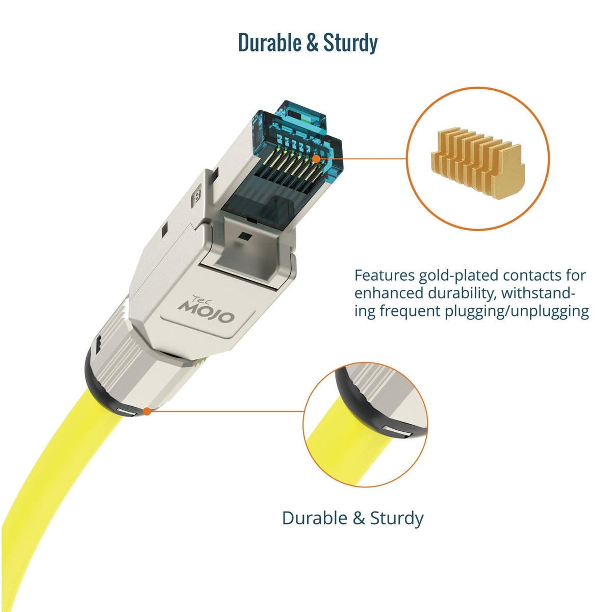 Tecmojo Ethernet Patch Cable 2M, 2 Pack, CAT8 S/FTP 40Gigabit LAN Cable, Pure Copper 40% TINNED COPPER BRAIDING LSZH RJ45 Snag-Free Patch Cord With Pre-terminated Field Connectors, Yellow