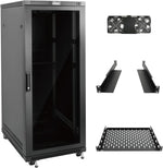 Tecmojo 27U 600 * 600mm 4 Post Free Standing Network Cabinet Data Server Rack, Lockable Glass Door, with Cantilevel Shelf Casters and feets, Disassembled Flat package