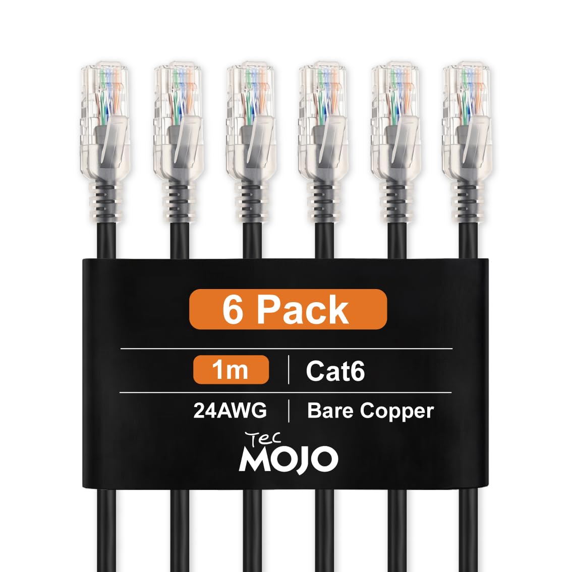 Tecmojo Ethernet Patch Cable 0.5M, 6 Pack, CAT6 UTP Gigabit LAN Network Cable, Pure Copper LSZH RJ45 Snag-Free Patch Cord Black