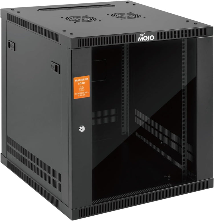 Tecmojo 12U 600mm Depth Wall Mount Server Cabinet, IT Network Rack Enclosure Lockable Door and Side Panels Black, Glass Door, for 19” IT Equipment, A/V Devices