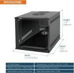 Tecmojo 6U Server Cabinet Wall Mount 10 inch 330mm Depth Network Cabinet with Rack Shelf, Brush Panels, Cable Organizer for Small AV/IT/Data Devices, 50kg Capacity, Glass Door