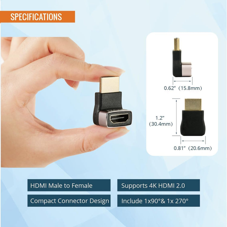 Tecmojo HDMI Adapter & Coupler Type (8K Angled Male to Female)