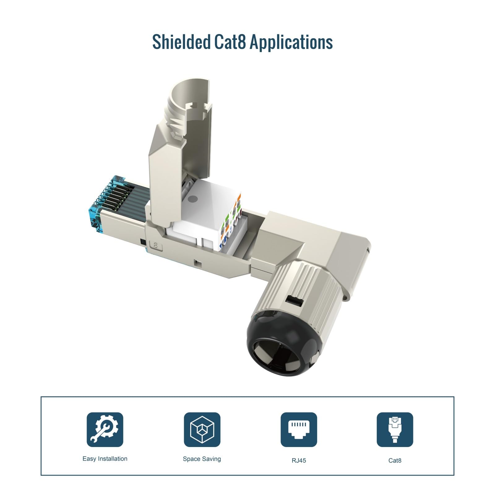 Tecmojo CAT8 Shielded RJ45 connector, Tooless Field Plug 40 Gigabit, 2 Pack
