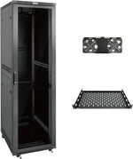 Tecmojo 27U 600 * 600mm 4 Post Free Standing Network Cabinet Data Server Rack, Lockable Glass Door, with Cantilevel Shelf Casters and feets, Disassembled Flat package