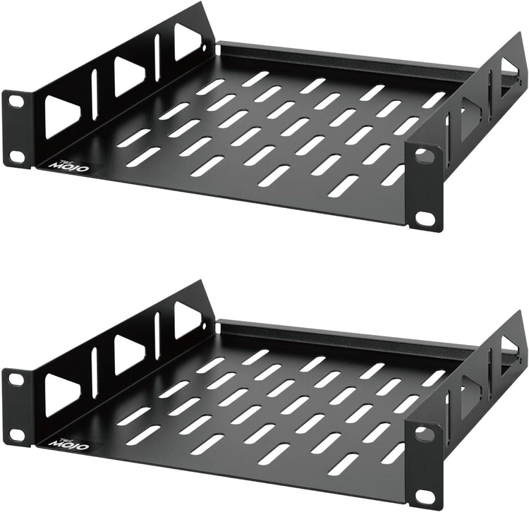 Tecmojo 1U Rack Shelf, 10 inch Universal Rack Mount Shelf 8 inch Depth Vented Cantilever Tray for 10 inch Server & Network Cabinets, Weight Capacity 10 kg / 22lbs, Black (2 Pack)