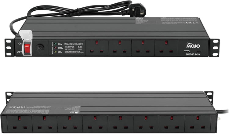 Tecmojo 6 Way 19'' Rack Mount PDU 13A Switched Power distribution Unit, Wall Mountable, Surge Protection, Aluminum Alloy With UK Plug, 2M Cable