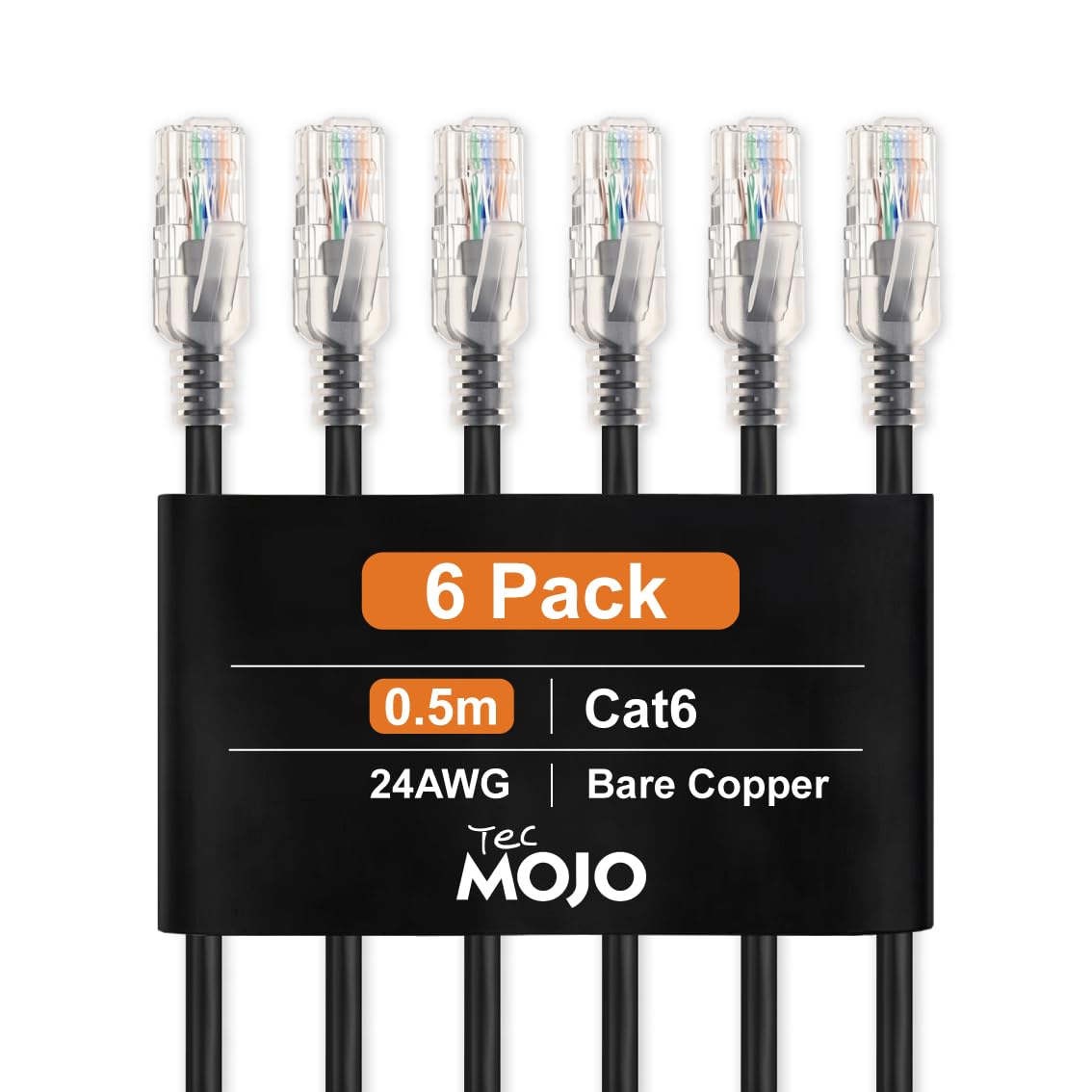Tecmojo Ethernet Patch Cable 0.5M, 6 Pack, CAT6 UTP Gigabit LAN Network Cable, Pure Copper LSZH RJ45 Snag-Free Patch Cord Black