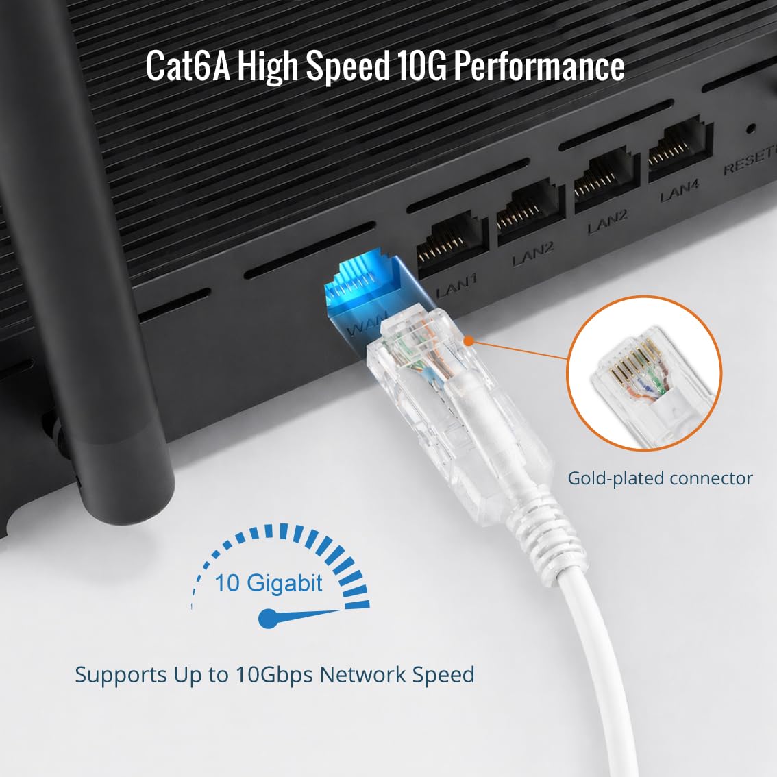 Tecmojo Cat6A Ethernet Cable, 1m Patch Cable 6 Pack 30AWG Ultra Thin 10 Gbps RJ45 Pure Copper Core LSZH Network Patch Cord for Router Modem Patch Panel Faster Than Cat6 Cat5e and Cat5, Black