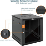 Tecmojo 12U 600mm Depth Wall Mount Server Cabinet, IT Network Rack Enclosure Lockable Door and Side Panels Black, Glass Door, for 19” IT Equipment, A/V Devices