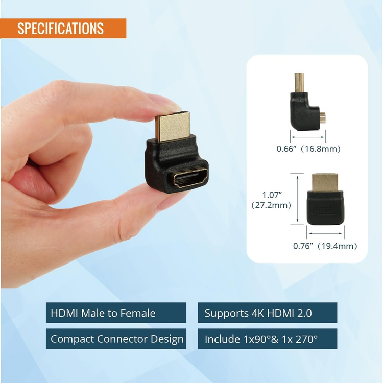 Tecmojo HDMI Adapter & Coupler Type (4K Angled Male to Female)
