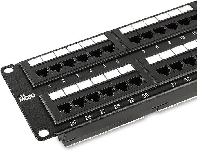 Tecmojo Cat6 48 Port Patch Panel, 19'' Network Patch Panel for Network Switch, 19inch Server Racks and Network Cabinets, 10G Support, Rack Mount, With Cable Management