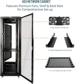 Tecmojo 27U 600 * 600mm 4 Post Free Standing Network Cabinet Data Server Rack, Lockable Glass Door, with Cantilevel Shelf Casters and feets, Disassembled Flat package