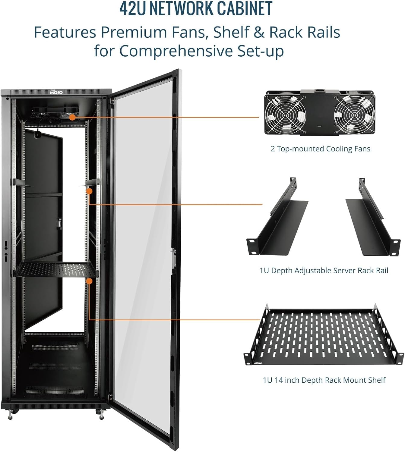 Tecmojo 27U 600 * 600mm 4 Post Free Standing Network Cabinet Data Server Rack, Lockable Glass Door, with Cantilevel Shelf Casters and feets, Disassembled Flat package
