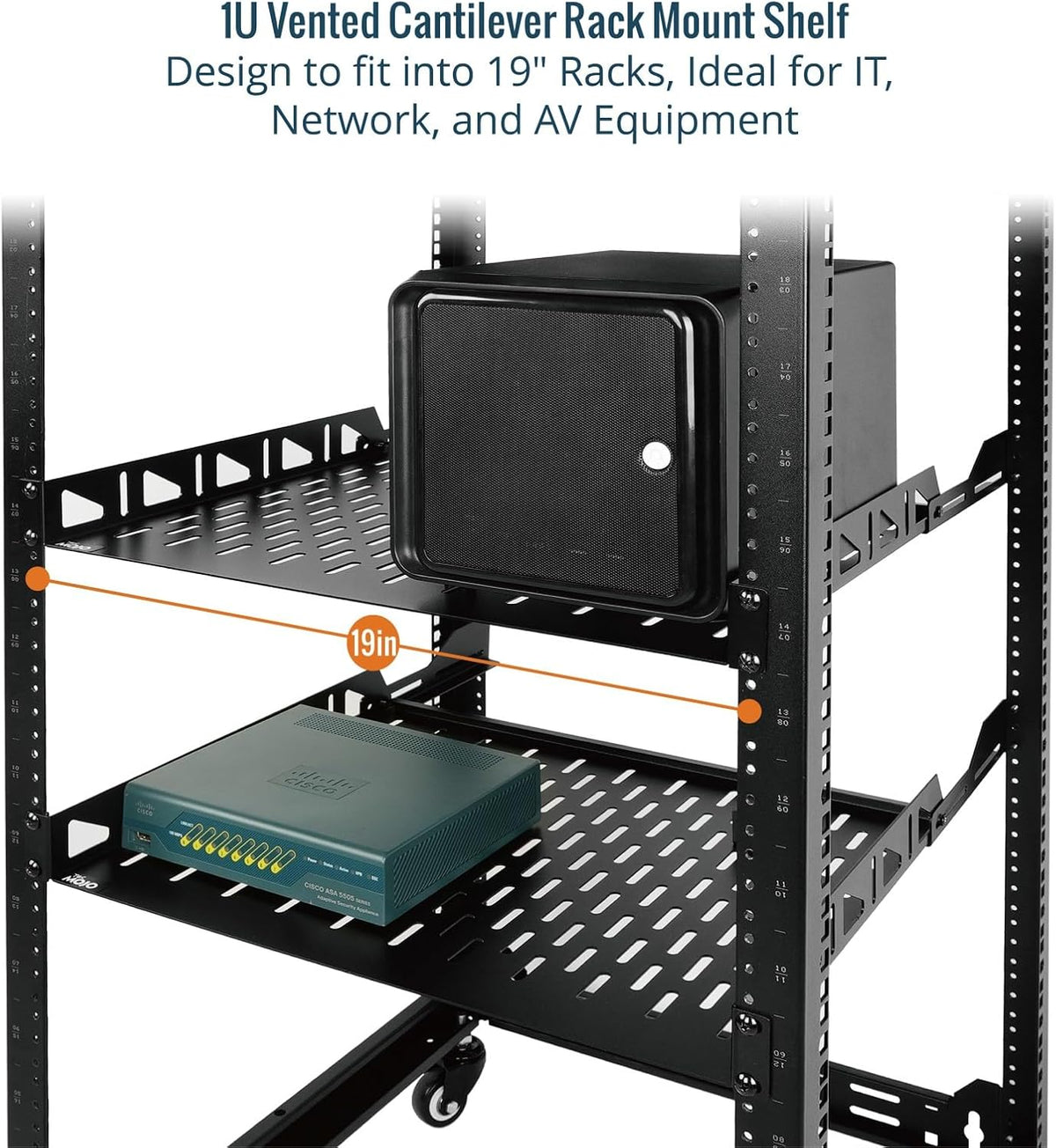 Tecmojo 1U Rack Shelf,19 inch Rack Shelf 8 inch Depth, Rack Mount Shelf, Server Rack Shelf and Network shelf with Anti-Slip Stops, 55lbs(25KG) Capacity of Vented 1U Shelf,No Lip(2 Pack)