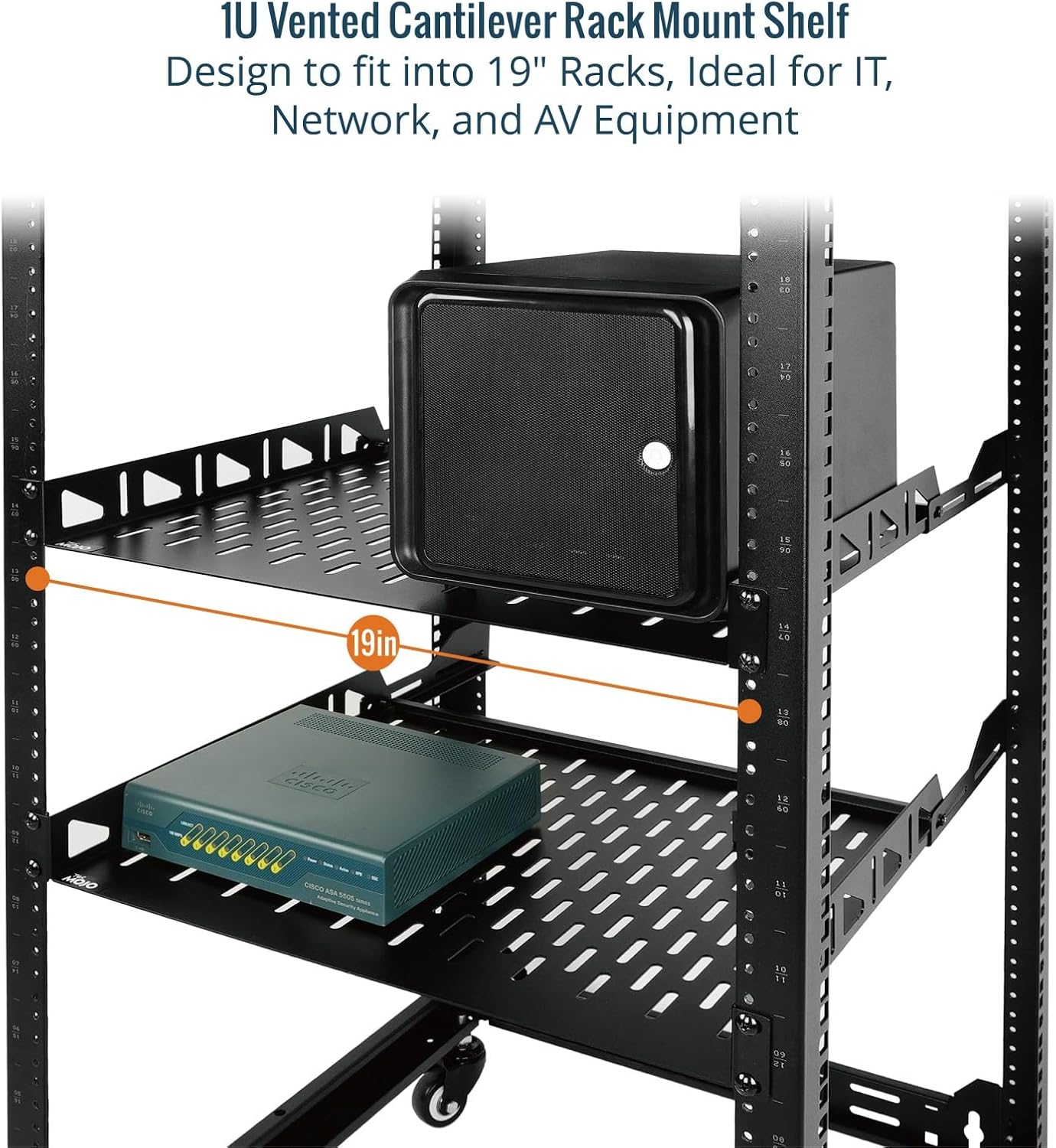 Tecmojo 1U Rack Shelf,19 inch Rack Shelf 8 inch Depth, Rack Mount Shelf, Server Rack Shelf and Network shelf with Anti-Slip Stops, 55lbs(25KG) Capacity of Vented 1U Shelf,No Lip(2 Pack)