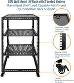 Tecmojo 12U Open Frame Network Rack, 19" Compatible, Floor Standing and Wall Mountable, with 2x 1U Server Shelf & Mounting Hardware, AV & IT Equipment Rack for for Office/Home