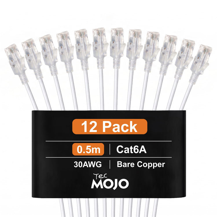 Tecmojo Cat6A Ethernet Cable, 1m Patch Cable 6 Pack 30AWG Ultra Thin 10 Gbps RJ45 Pure Copper Core LSZH Network Patch Cord for Router Modem Patch Panel Faster Than Cat6 Cat5e and Cat5, Black