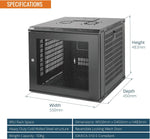 Tecmojo 9RU Wall Mount Network Cabinet, Data Server Rack Enclosure with Lockable Mesh Door and Side Panels, 50 kg /110 lbs Max Loading, 450 mm Deep, for 19 inches IT Equipment, Black