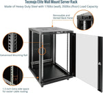 Tecmojo 18U 600mm Depth Wall Mount Server Cabinet with Casters, IT Network Rack Enclosure Lockable Door and Side Panels Black, Glass Door, for 19” IT Equipment, A/V Devices