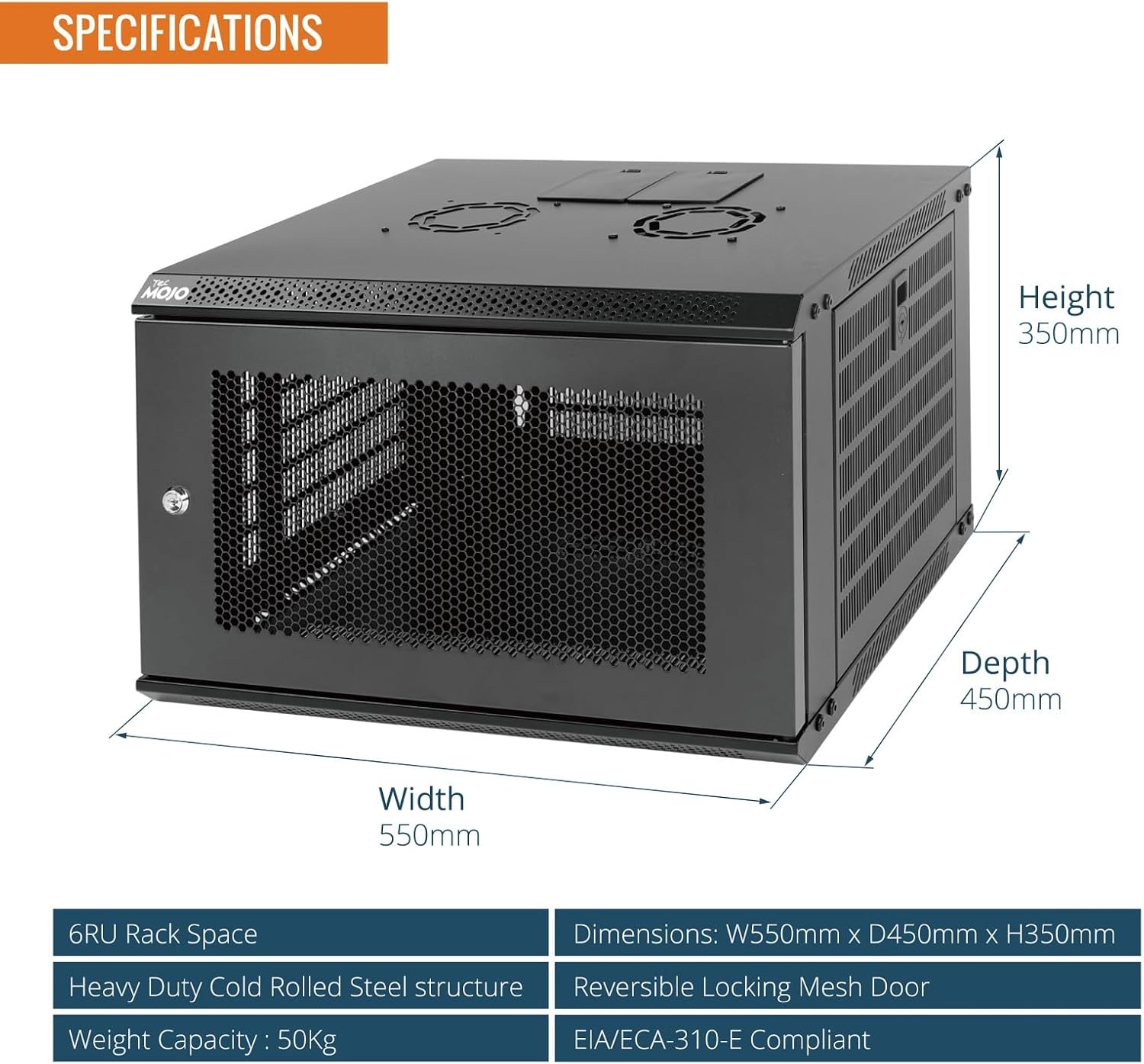 Tecmojo 9RU Wall Mount Network Cabinet, Data Server Rack Enclosure with Lockable Mesh Door and Side Panels, 50 kg /110 lbs Max Loading, 450 mm Deep, for 19 inches IT Equipment, Black