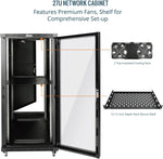 Tecmojo 27U 600 * 600mm 4 Post Free Standing Network Cabinet Data Server Rack, Lockable Glass Door, with Cantilevel Shelf Casters and feets, Disassembled Flat package