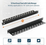 Tecmojo 1U Rack Mount Server Cable Management Panel with Tidy Brush Slot, 1U Brush Strip Plate for Cable Entry & Management, for 19in Network Rack/Server Rack/Cabinet Enclosure, Black, Alloy Steel