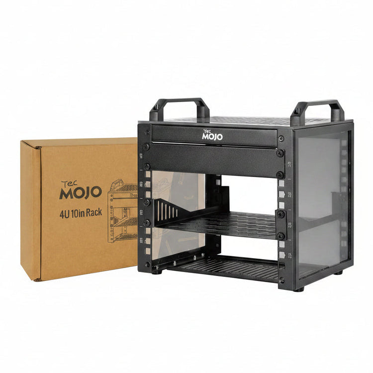 Tecmojo 4U Server Rack, 10 inch Wide 200mm Deep Desktop Rack with Shelf, Micro HDMl to HDMI Adapter Board, 60 kg /132 lbs Max Loading, Blank Panel for 10 inch Servers, Network Equipment, Black