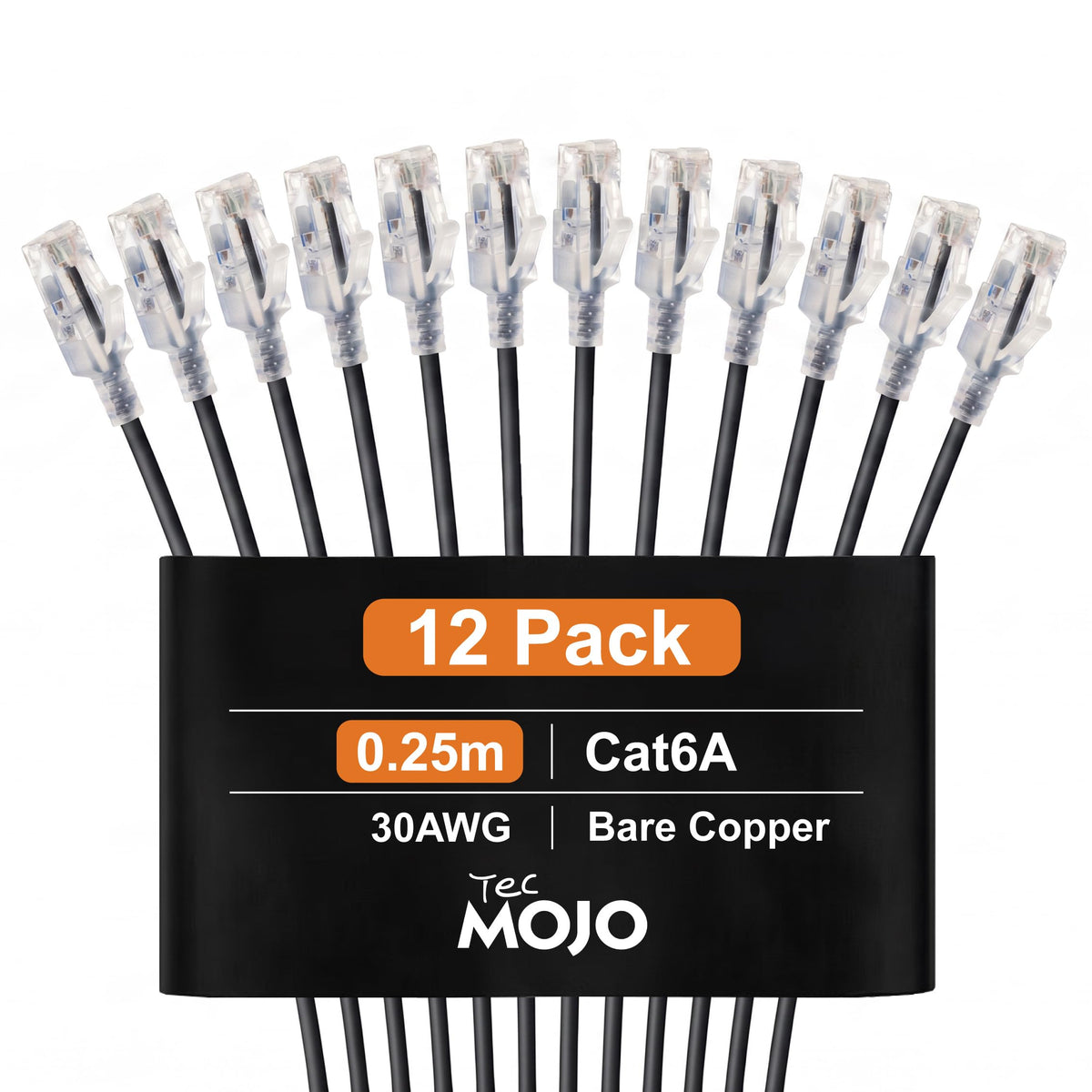 Tecmojo Cat6A Ethernet Cable, 1m Patch Cable 6 Pack 30AWG Ultra Thin 10 Gbps RJ45 Pure Copper Core LSZH Network Patch Cord for Router Modem Patch Panel Faster Than Cat6 Cat5e and Cat5, Black