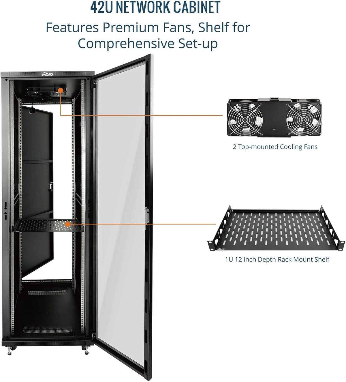 Tecmojo 27U 600 * 600mm 4 Post Free Standing Network Cabinet Data Server Rack, Lockable Glass Door, with Cantilevel Shelf Casters and feets, Disassembled Flat package