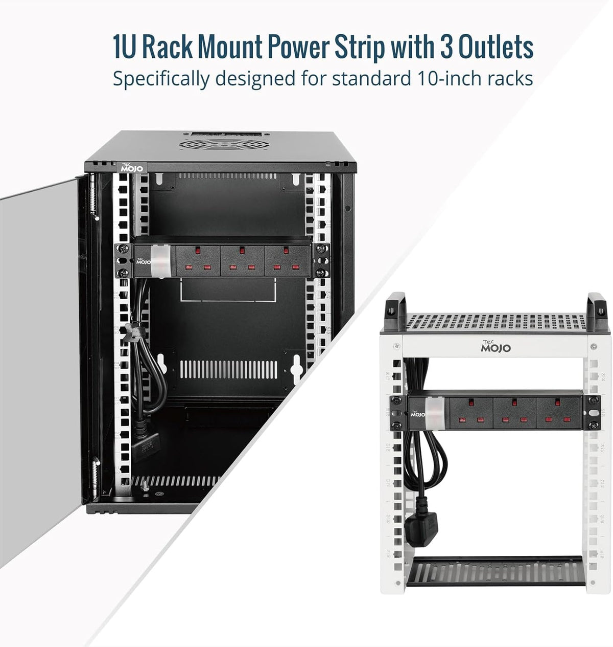Tecmojo Rack Mount PDU 13A Switched Power distribution Unit, Aluminum Alloy With UK Plug, 2M Cable (3 way 10 inch)