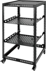 Tecmojo 20U Open Frame Server & AV Rack, 4-Post Mobile Network Rack with Casters, 2x 1U Shelves, Mounting Hardware for 19” Servers, Network & Audio Gear