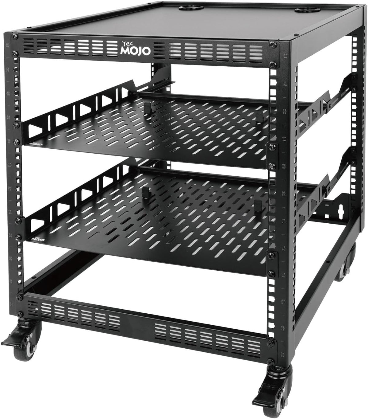 Tecmojo 12U Open Frame Network Rack, 19" Compatible, Floor Standing and Wall Mountable, with 2x 1U Server Shelf & Mounting Hardware, AV & IT Equipment Rack for for Office/Home
