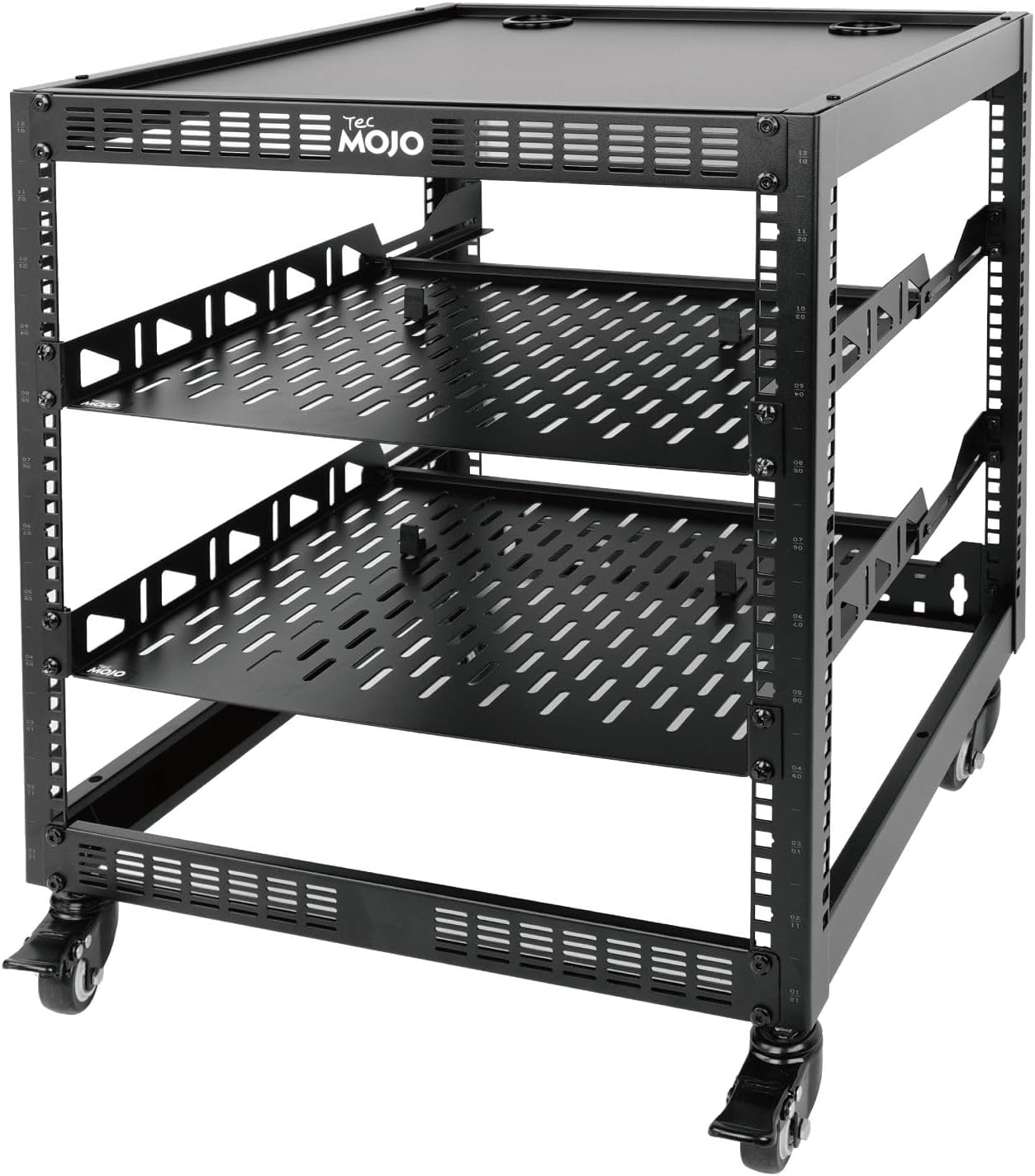 Tecmojo 12U Open Frame Network Rack, 19" Compatible, Floor Standing and Wall Mountable, with 2x 1U Server Shelf & Mounting Hardware, AV & IT Equipment Rack for for Office/Home