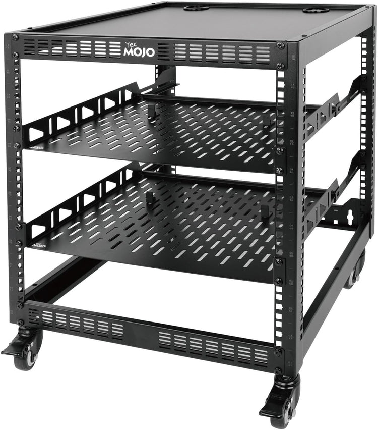 Tecmojo 12U Open Frame Network Rack, 19" Compatible, Floor Standing and Wall Mountable, with 2x 1U Server Shelf & Mounting Hardware, AV & IT Equipment Rack for for Office/Home