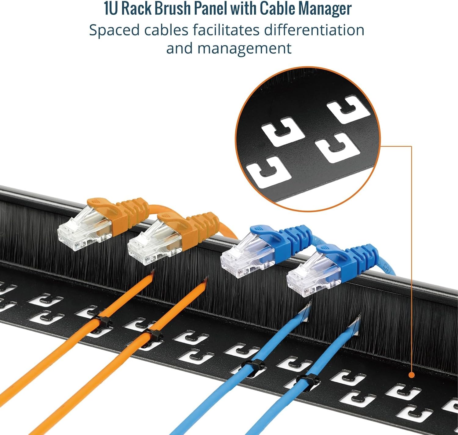 Tecmojo 1U Rack Mount Server Cable Management Panel with Tidy Brush Slot, 1U Brush Strip Plate for Cable Entry & Management, for 19in Network Rack/Server Rack/Cabinet Enclosure, Black, Alloy Steel