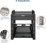 Tecmojo 6U Server Rack, 10 inch Wide 200mm Deep Desktop Rack with Shelf, Micro HDMl to HDMI Adapter Board, 60 kg /132 lbs Max Loading, Blank Panel for 10 inch Servers, Network Equipment, Black